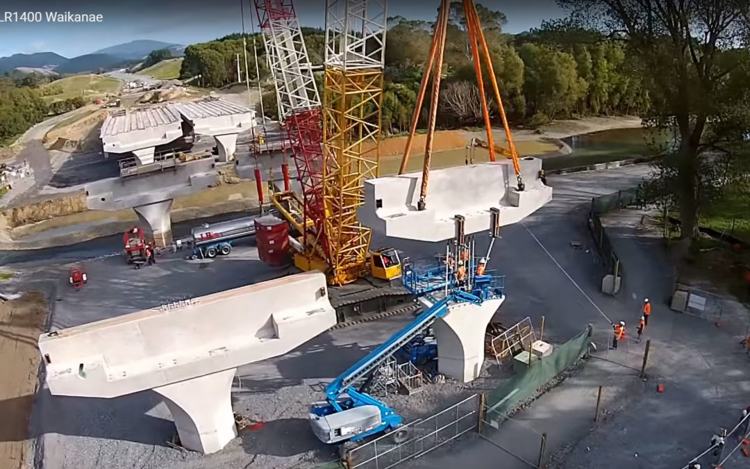Time Lapse Video of Liebherr LR 1400/2 crawler crane placing a cross head on the new bridge