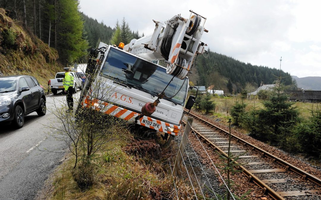 A.G.S. Steel Erectors 2 axle All Terrain veers off the road in Scotland