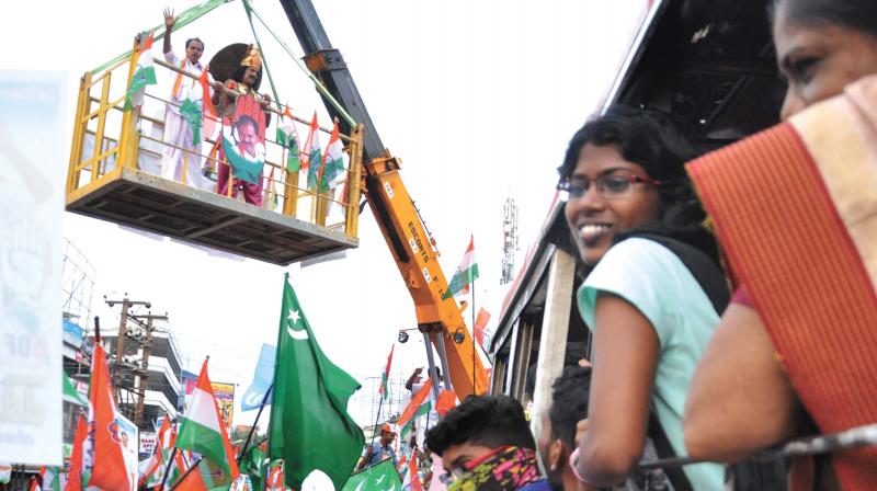 In India they will do anything to get elected, like campaigning from a crane