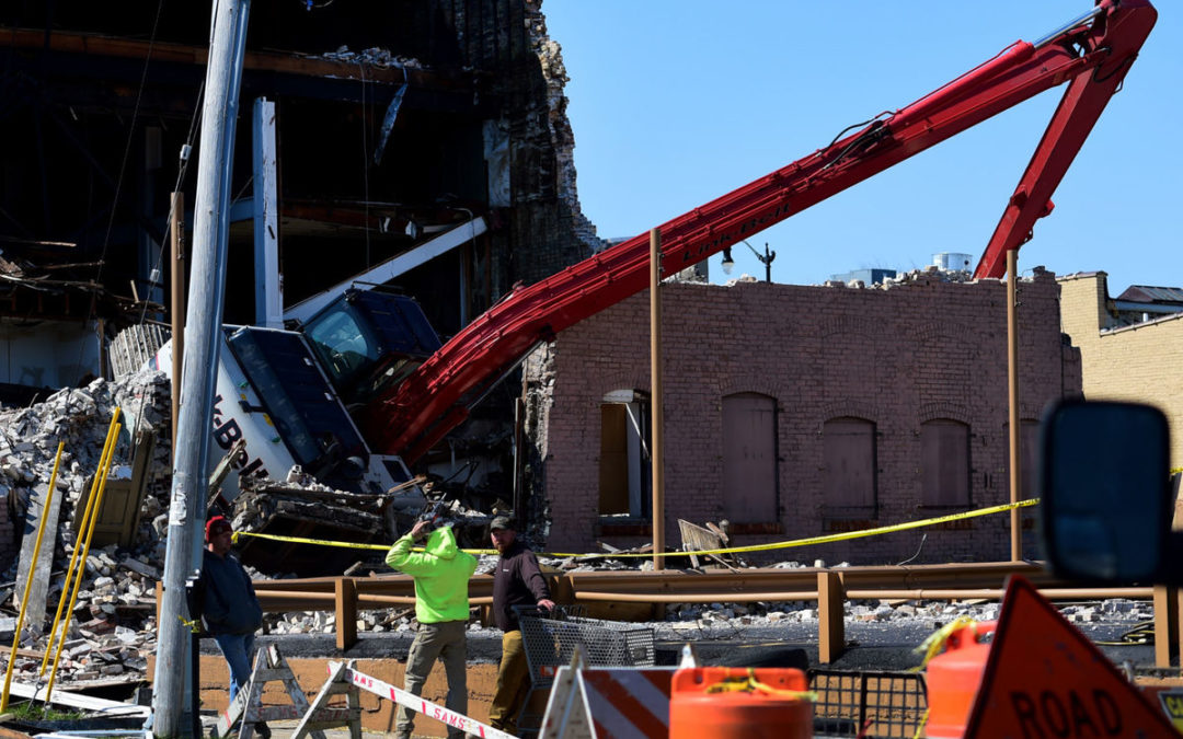 Link-Belt excavator tips over during a demolition project in Racine, Wisconsin.