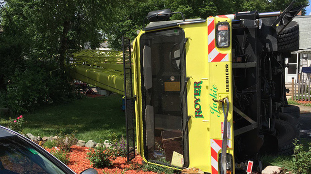 Royer Tree Service Liebherr Crane Topples in Dedham, Mass