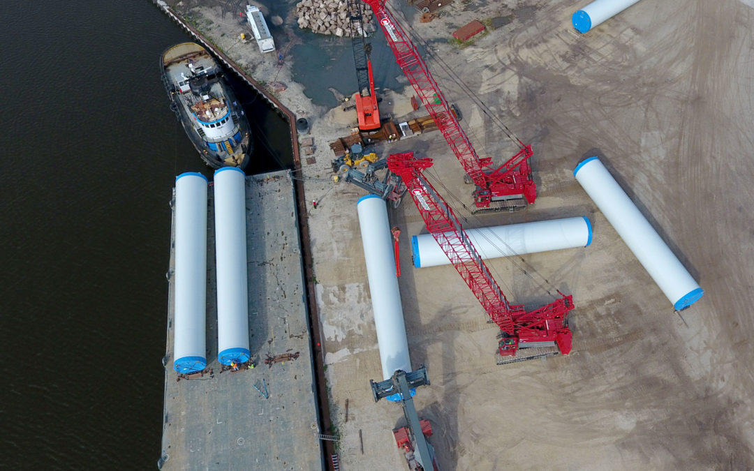 Manitowoc MLC165s bring opportunity for barge-shipping of wind turbine towers