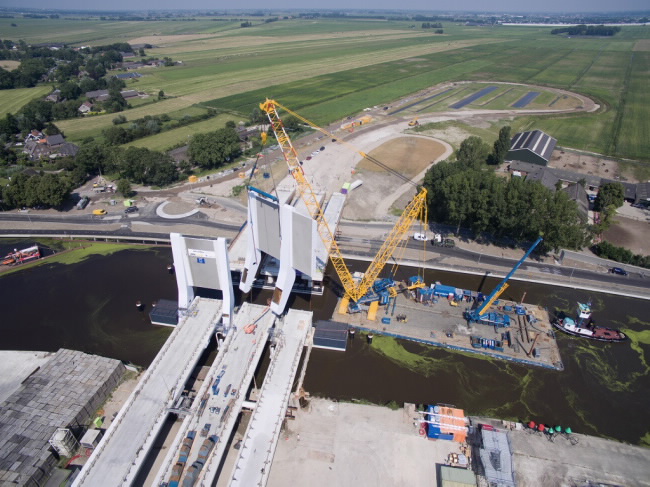 600-ton Demag CC 3800-1 Crawler Crane works on the Queen Maxima Bridge in the Netherlands