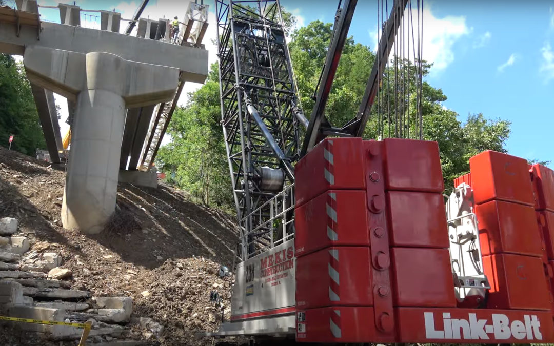 Official video of a Link-Belt 150-ton 238 HSL crawler crane bridging the gap for Route 322 in Franklin, PA