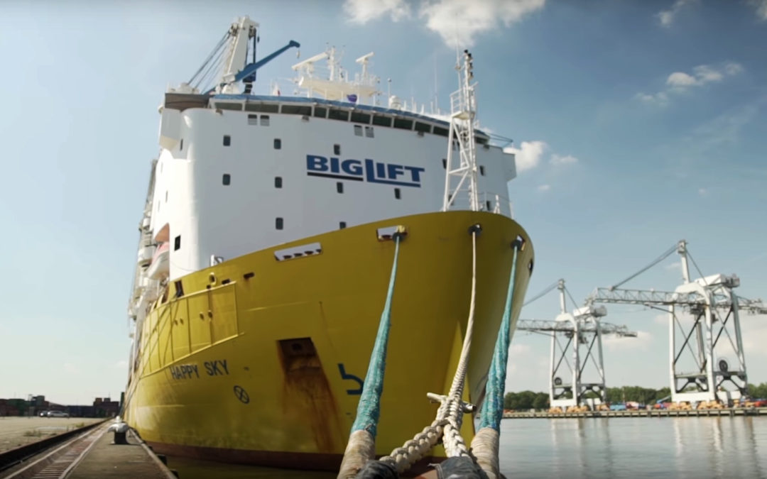 Video of Happy Sky transporting two Ship to Shore Container Cranes from Rotterdam to Vigo, Spain