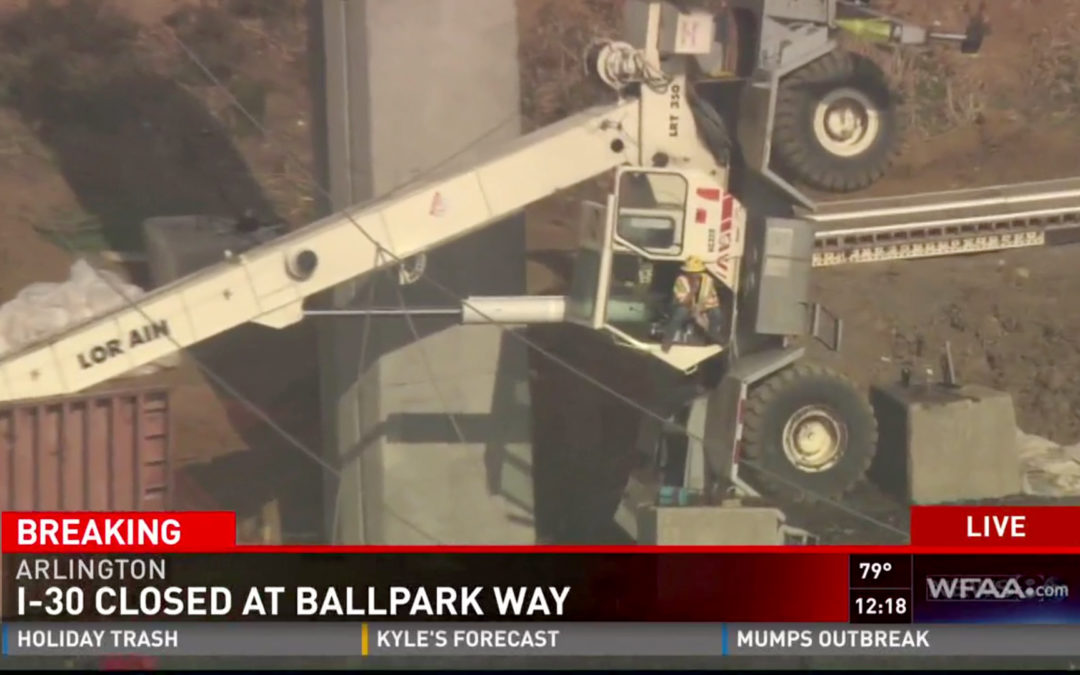 Lorain LRT 350 Rough Terrain Crane tips and strikes power lines in North Texas
