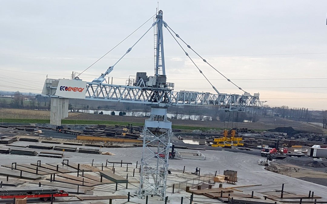 A Potain MD 1100 and MD 1600 are working at a steel yard in Vallese di Oppeano, near Verona, Italy.