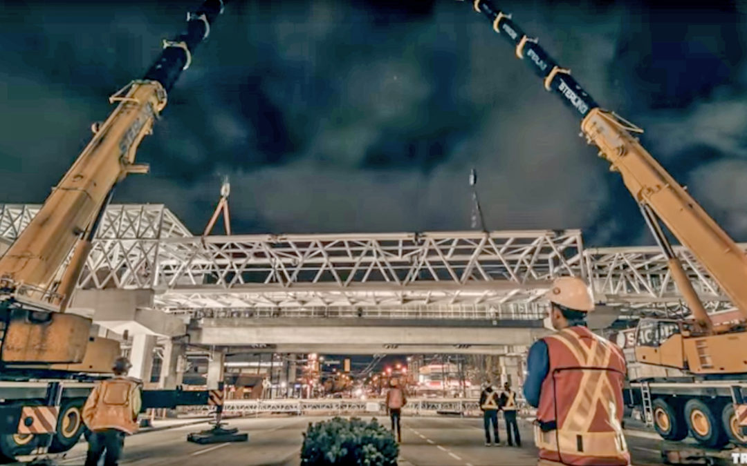 TimeLapse Video of Sterling Crane using All Terrain cranes to install pedestrian overpass in Vancouver