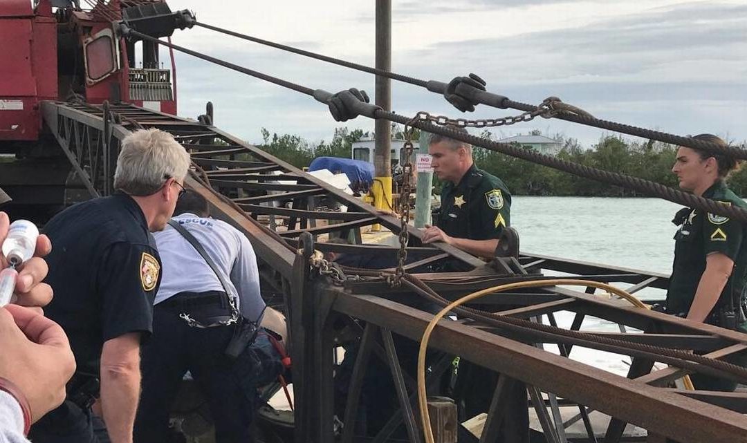 Crawler Crane boom fails and falls on construction worker in the Florida Keys