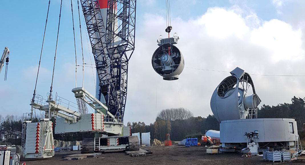 Wasel’s new 750-ton Liebherr LR 1750/2 on a windfarm job since Summer of 2017