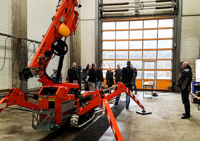 NordKran, a German Jekko mini crane dealer arrives at Prangl during Demo Tour