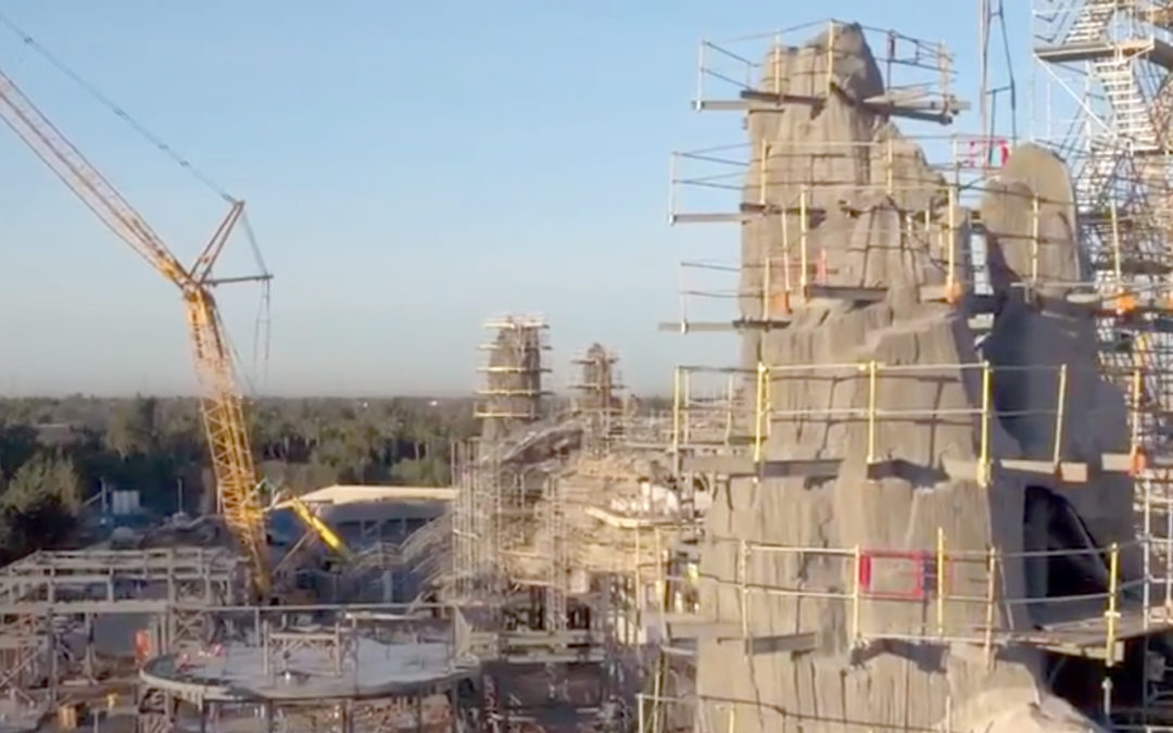 Watch Video of Cranes dominating the landscape in Star Wars Land Construction