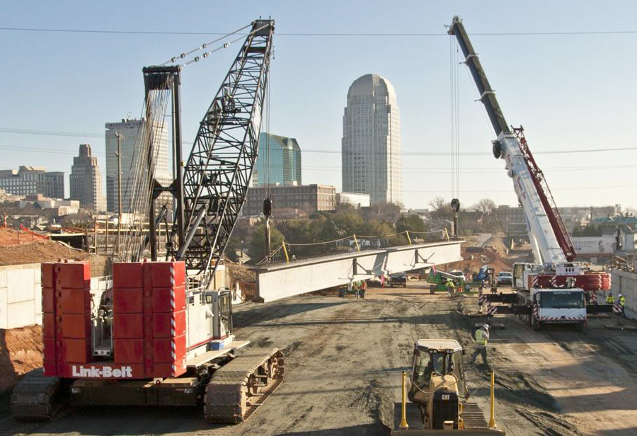 Tandem Lifts with a Link-Belt Crawler and Liebherr All Terrain Crane go smoothly in Winston-Salem, NC