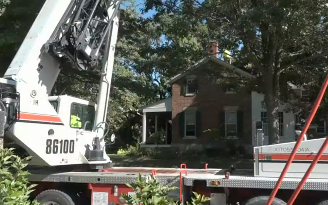Coonrod Wrecker and Crane Service’s Link-Belt HTC-86100 removes 180 year old tree after storms in Iowa