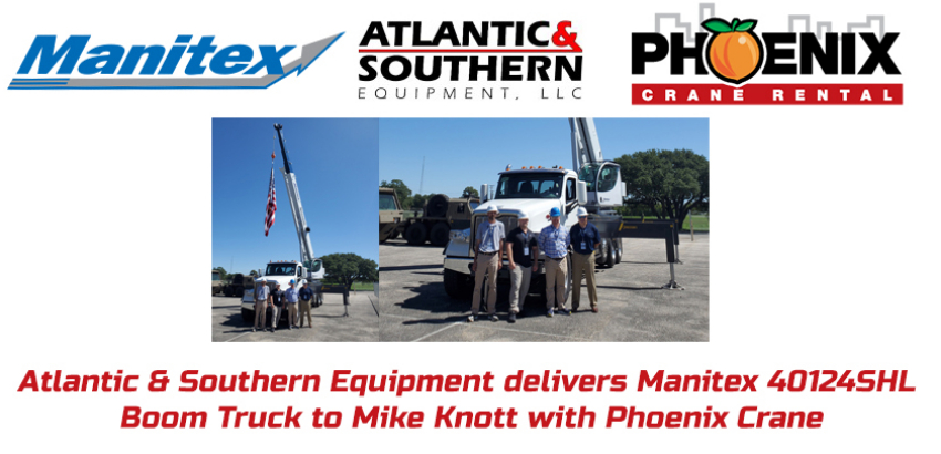 Phoenix Crane recently takes delivery of a Manitex 40124SHL Boom Truck Crane from Atlantic & Southern Equipment